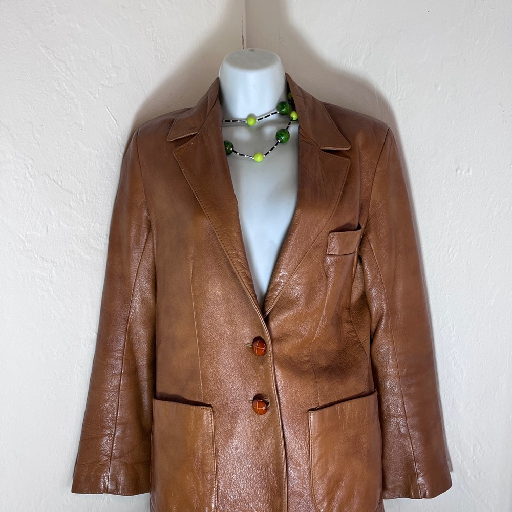 Grais Angel Skin Leather Skin Jacket Size 12 Lined Caramel Brown Tan
